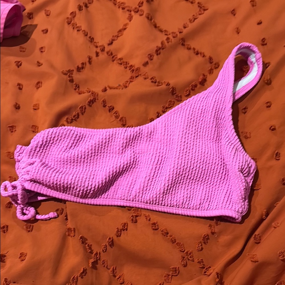 Pink Textured One-Shoulder Bikini Top